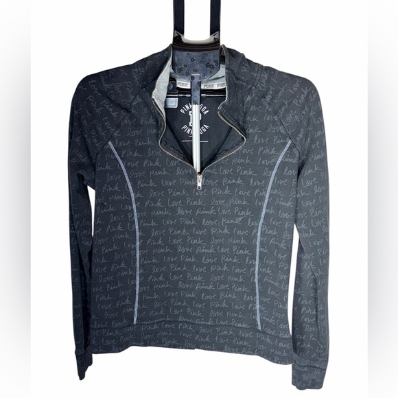 Victoria's Secret Pink Yoga Black and Gray Half Zip-Up Large - Picture 4 of 4